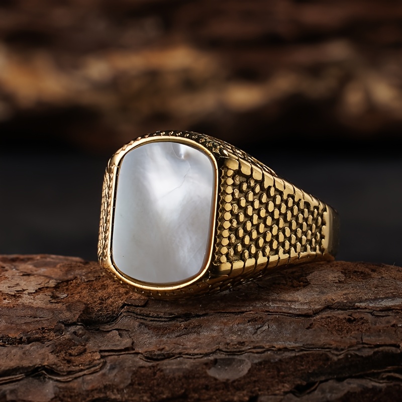 Vintage Stainless Steel Ring with Tiger'S Eye Stone Red Onyx Golden Plating